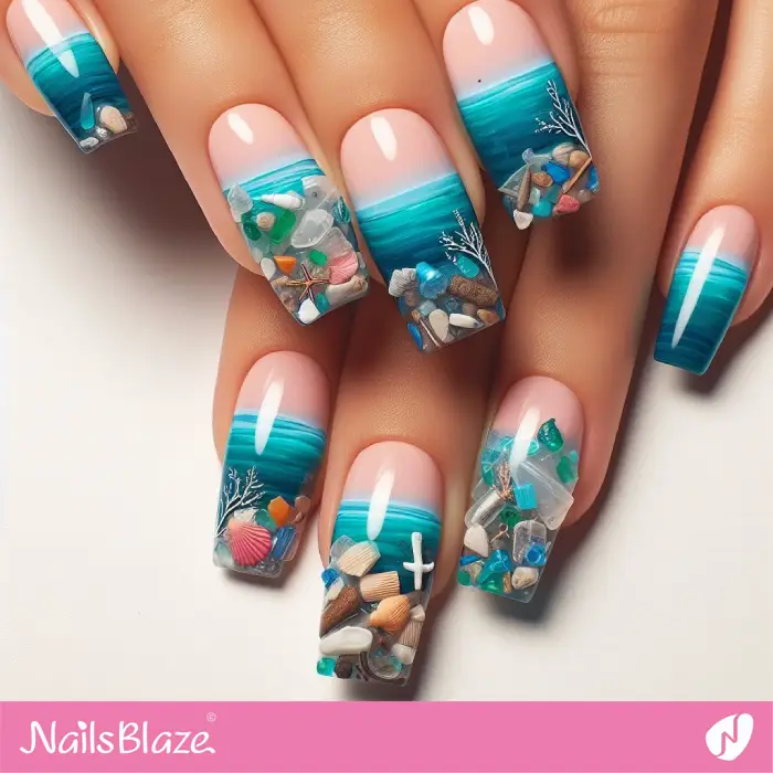 Seabed Covered with a Lot of  Plastic Garbage | Nails Art | Save the Ocean Nails - NB3109